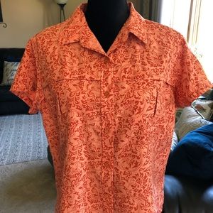 Royal Robbins Button Front Orange Print Top Sz XL